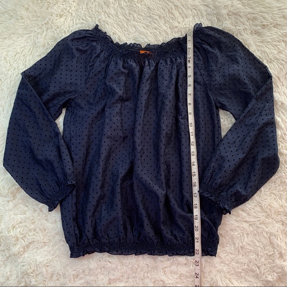 Navy Polka Dot Off the Shoulder Baby Doll Top - Picture 5 of 5